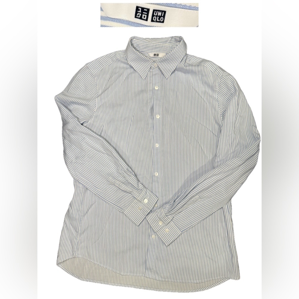 Uniqlo women Striped Button-Down Shirt - White and Blue